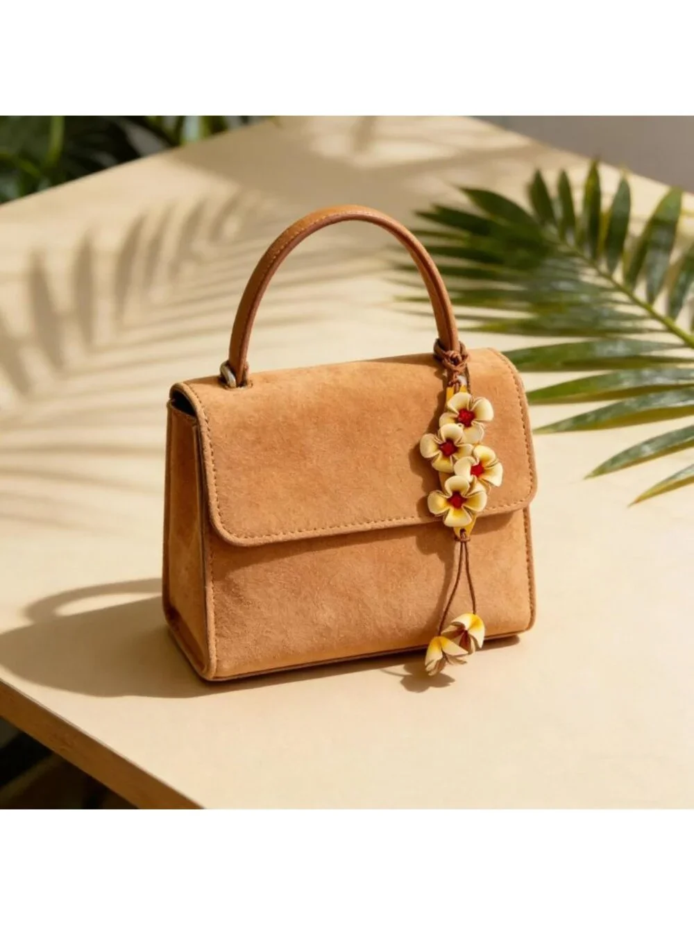 Boho Genuine Leather Flower Keychain | Cute Handbag & Purse Charms for Women